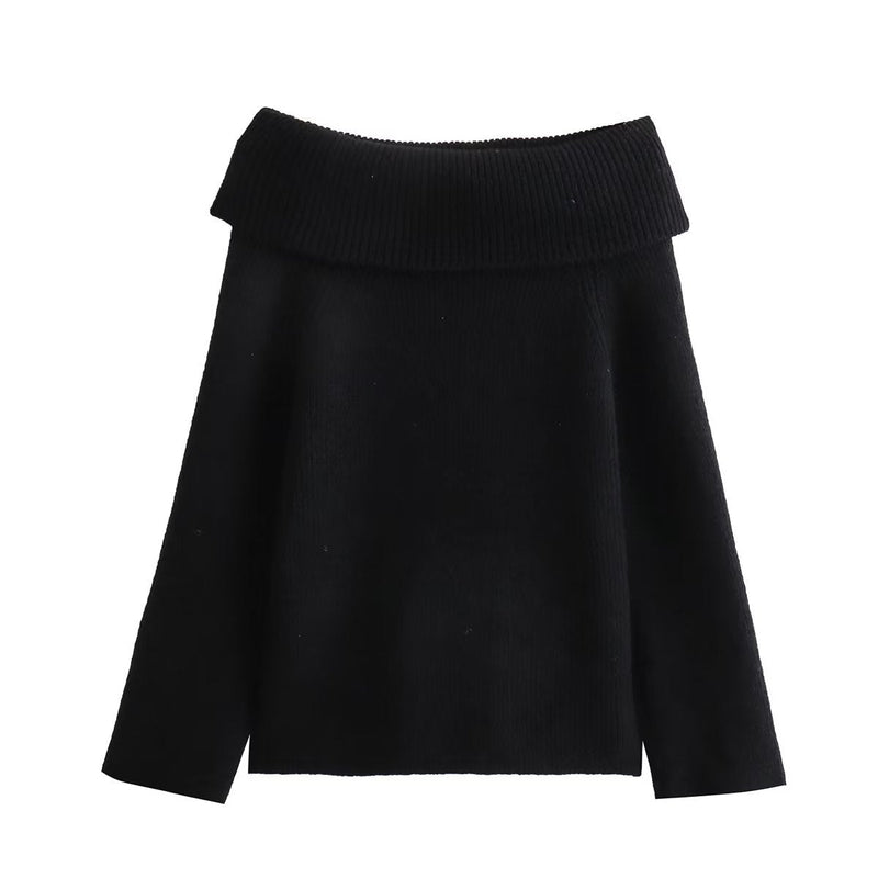 Off Shoulder Cropped Knitted Pullover Slash Neck Long Sleeve Female Sweater Autumn Lady Loose Jumpers Knit