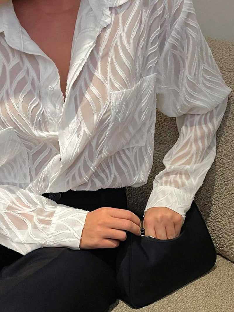 White Blouses Thin Lapel Long Sleeve Shirts
