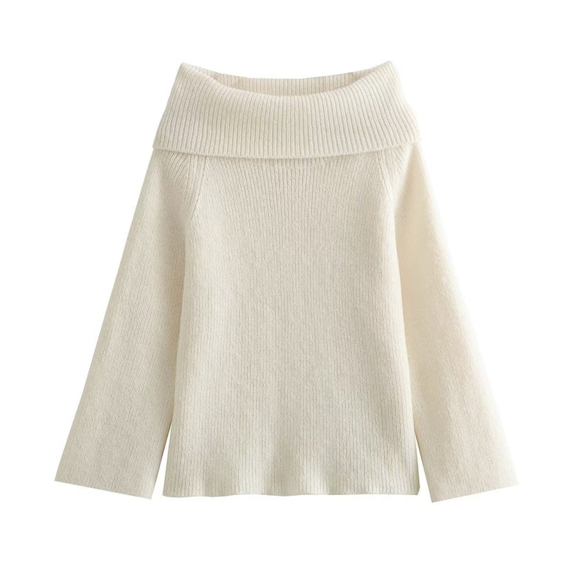 Off Shoulder Cropped Knitted Pullover Slash Neck Long Sleeve Female Sweater Autumn Lady Loose Jumpers Knit