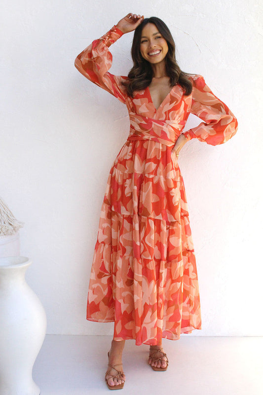 Painted Inspiration Balloon Sleeves Maxi Dress