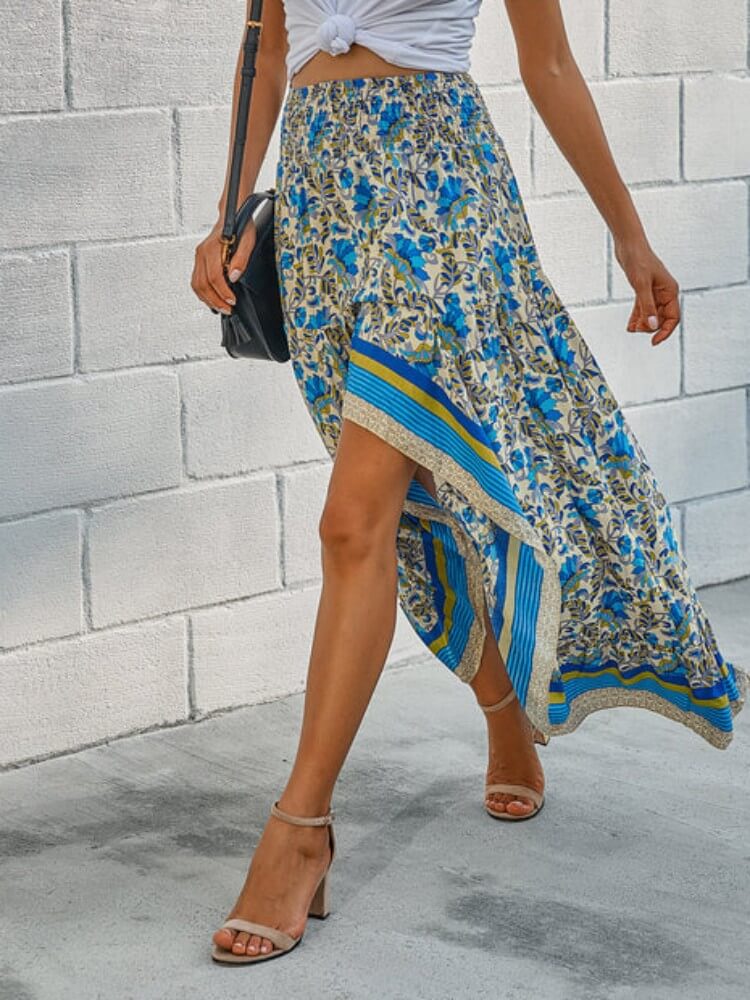 Hippie Gypsy High-low Maxi Skirt in Blue