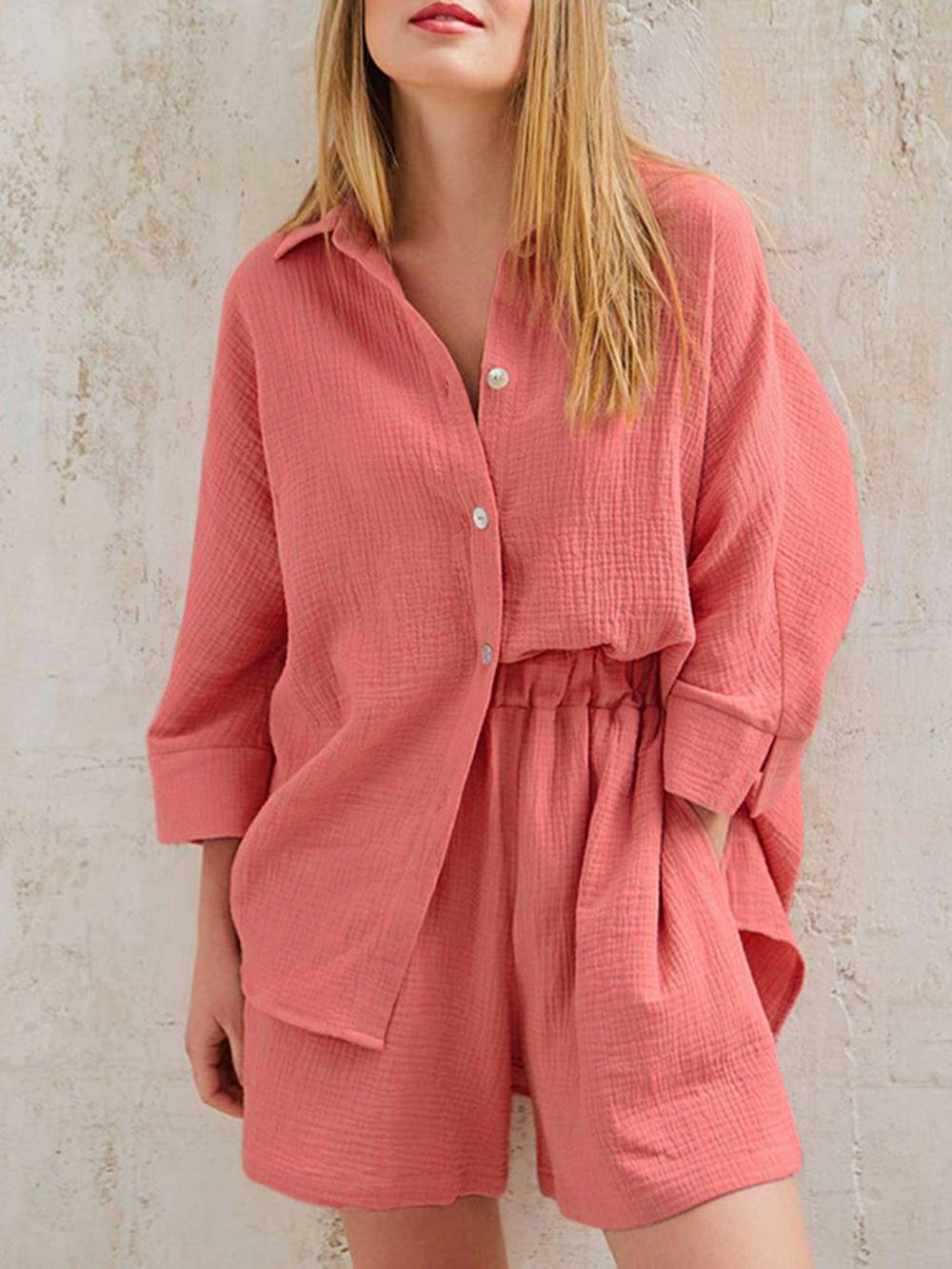 Intricate Cotton Co-ord Pink Shorts Set