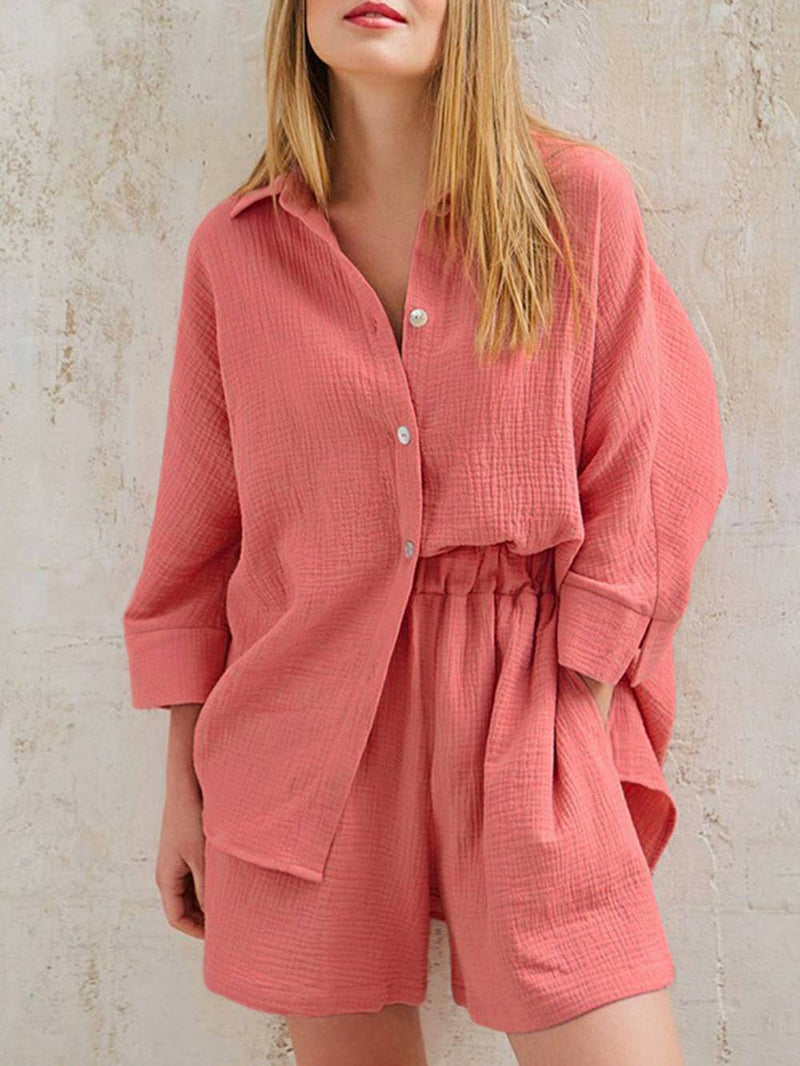 Intricate Cotton Co-ord Pink Shorts Set
