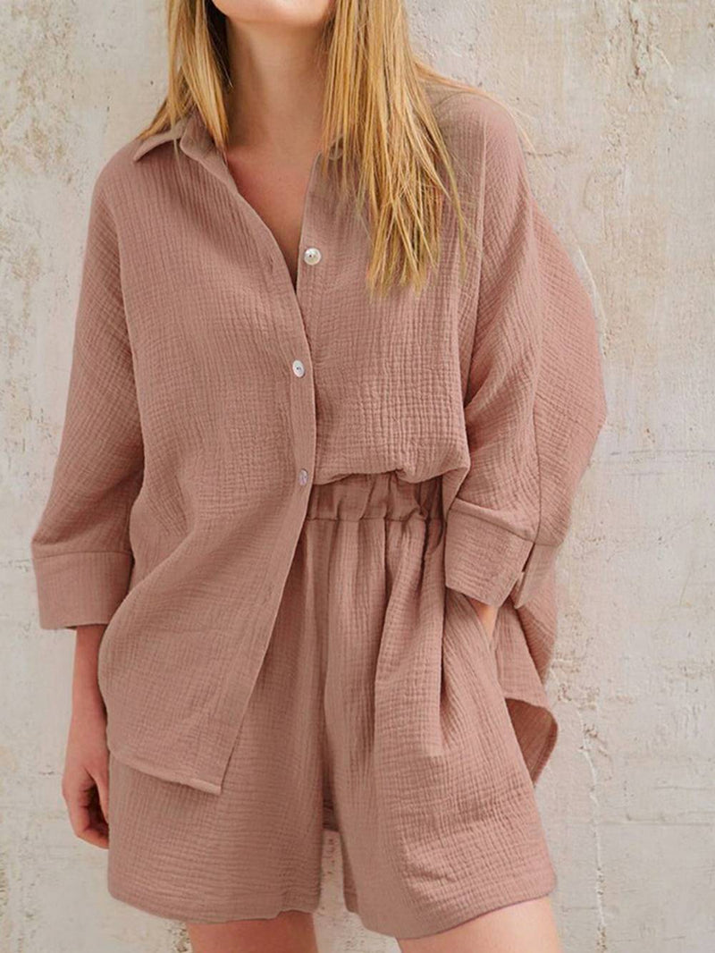 Intricate Cotton Co-ord Pink Shorts Set