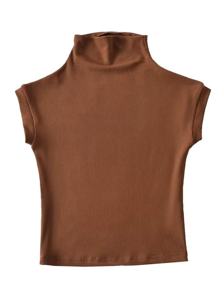 Small Turtleneck Tops Summer Woman Slim Fit T-shirt Tight Cotton Short-sleeve Tee Tops 7 Colors
