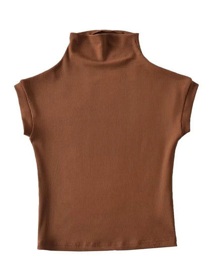 Small Turtleneck Tops Summer Woman Slim Fit T-shirt Tight Cotton Short-sleeve Tee Tops 7 Colors