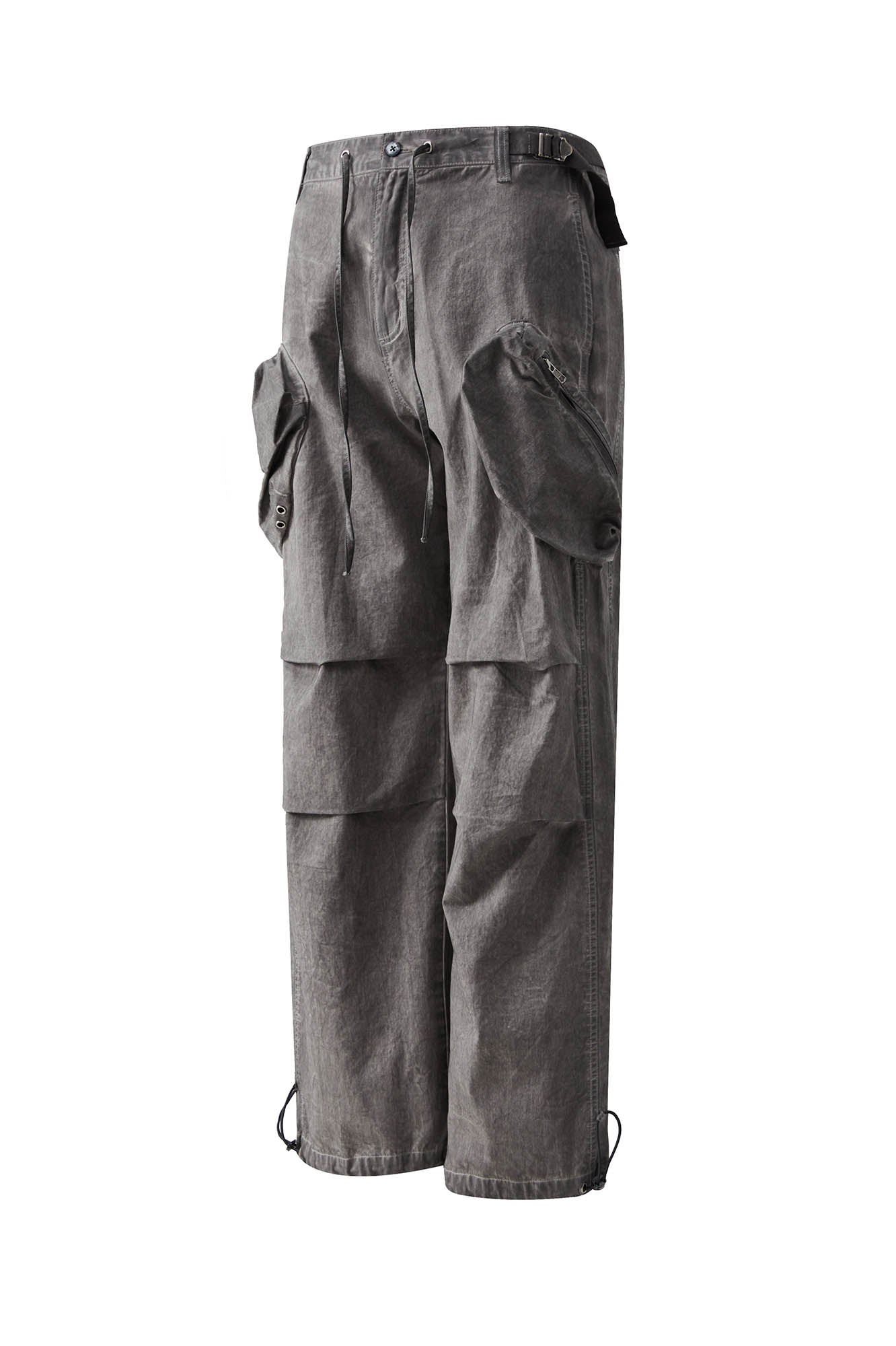 Multi-pocket Crinkled Drawstring Cargo Pants