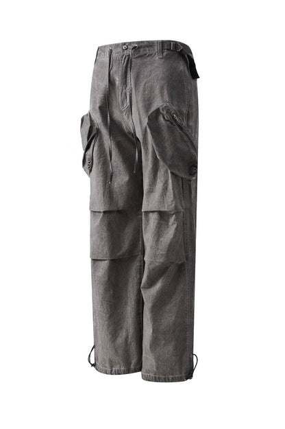 Multi-pocket Crinkled Drawstring Cargo Pants