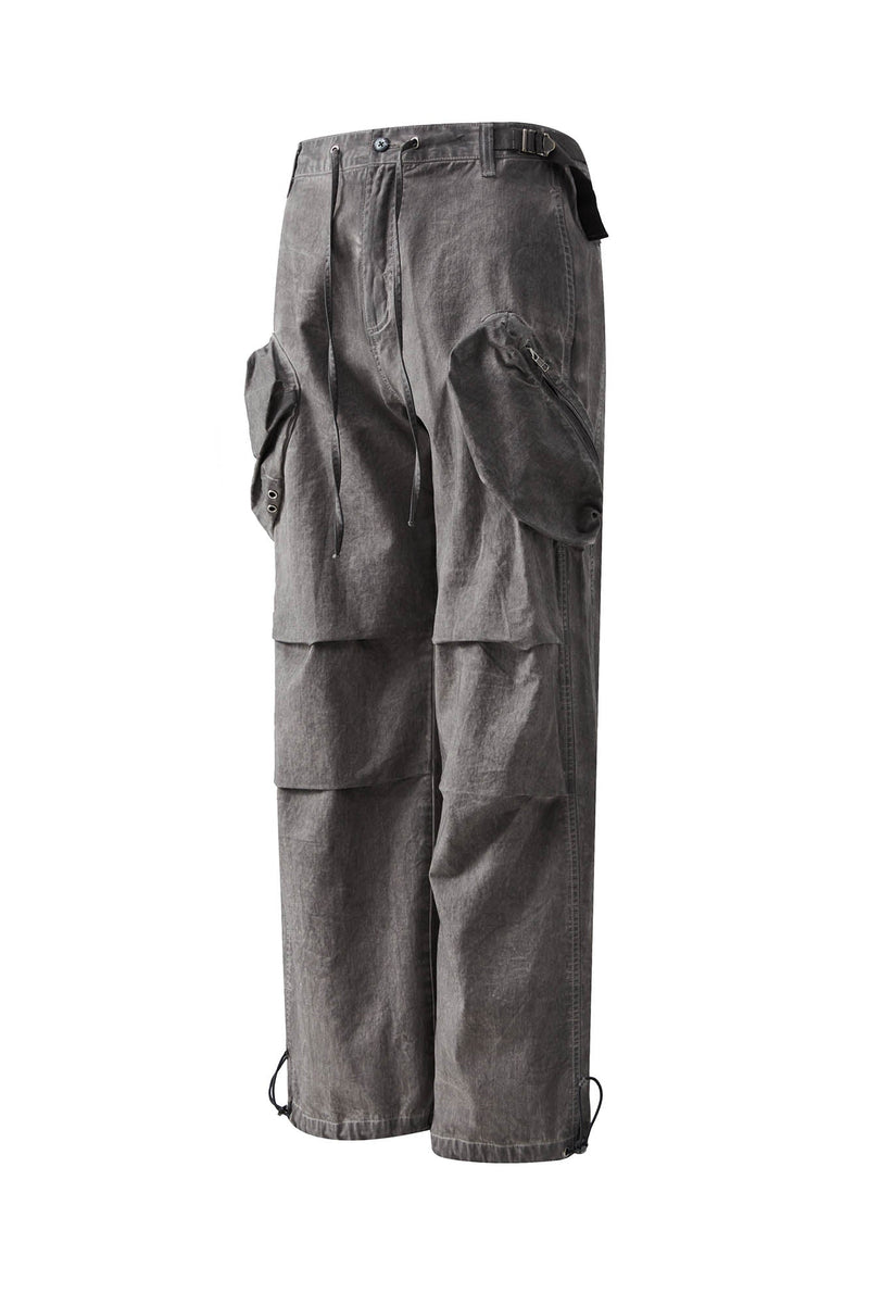 Multi-pocket Crinkled Drawstring Cargo Pants