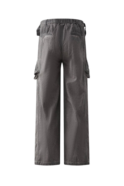Multi-pocket Crinkled Drawstring Cargo Pants