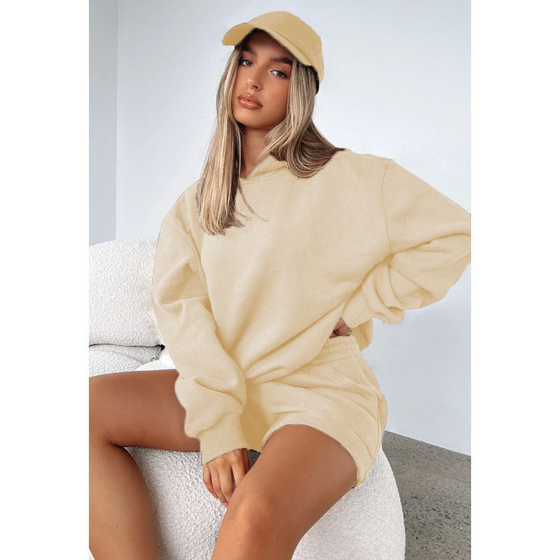 Autumn Winter Color Hooded Pullover Long Sleeve Sweaters Clothing Shorts Suit