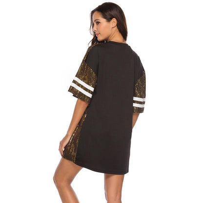 Mid-length Digital Printed Loose T-shirt Sequ Dress