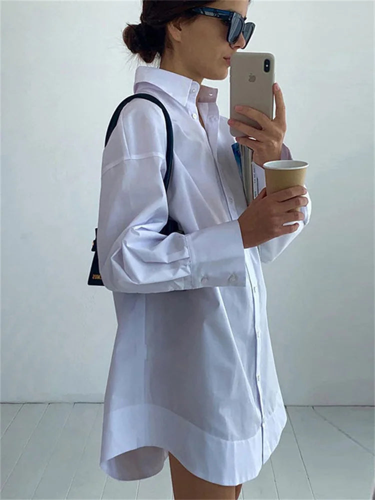 White Loose Shirts for See-through Patchwork Cardigan Coat Lapel Slim Long Sleeve Oversized Blouse Shirt
