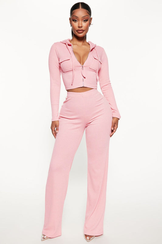 Knitted Hooded Cardigan Loose Trousers Sports Two Piece Set