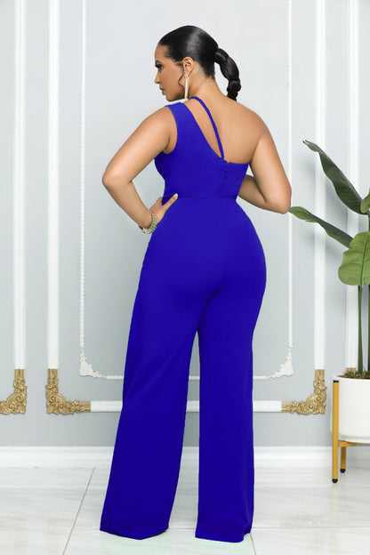 Sleeveless Single Shoulder Suspender High Waist Office Straight Jumpsuit