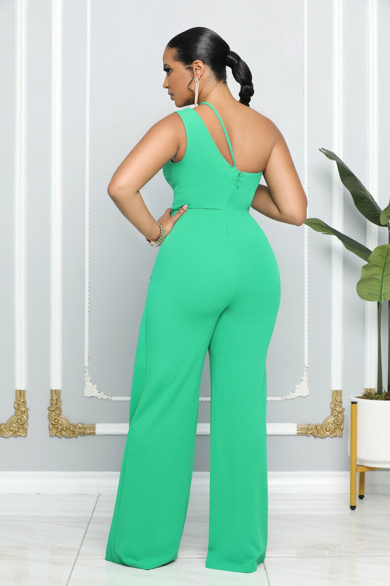 Sleeveless Single Shoulder Suspender High Waist Office Straight Jumpsuit