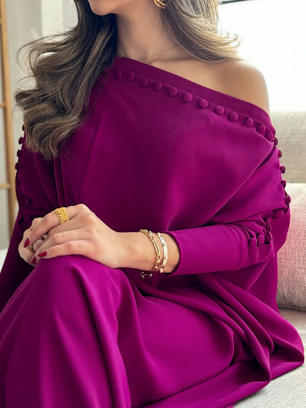 H-line Loose Buttoned Color Maxi Dresses