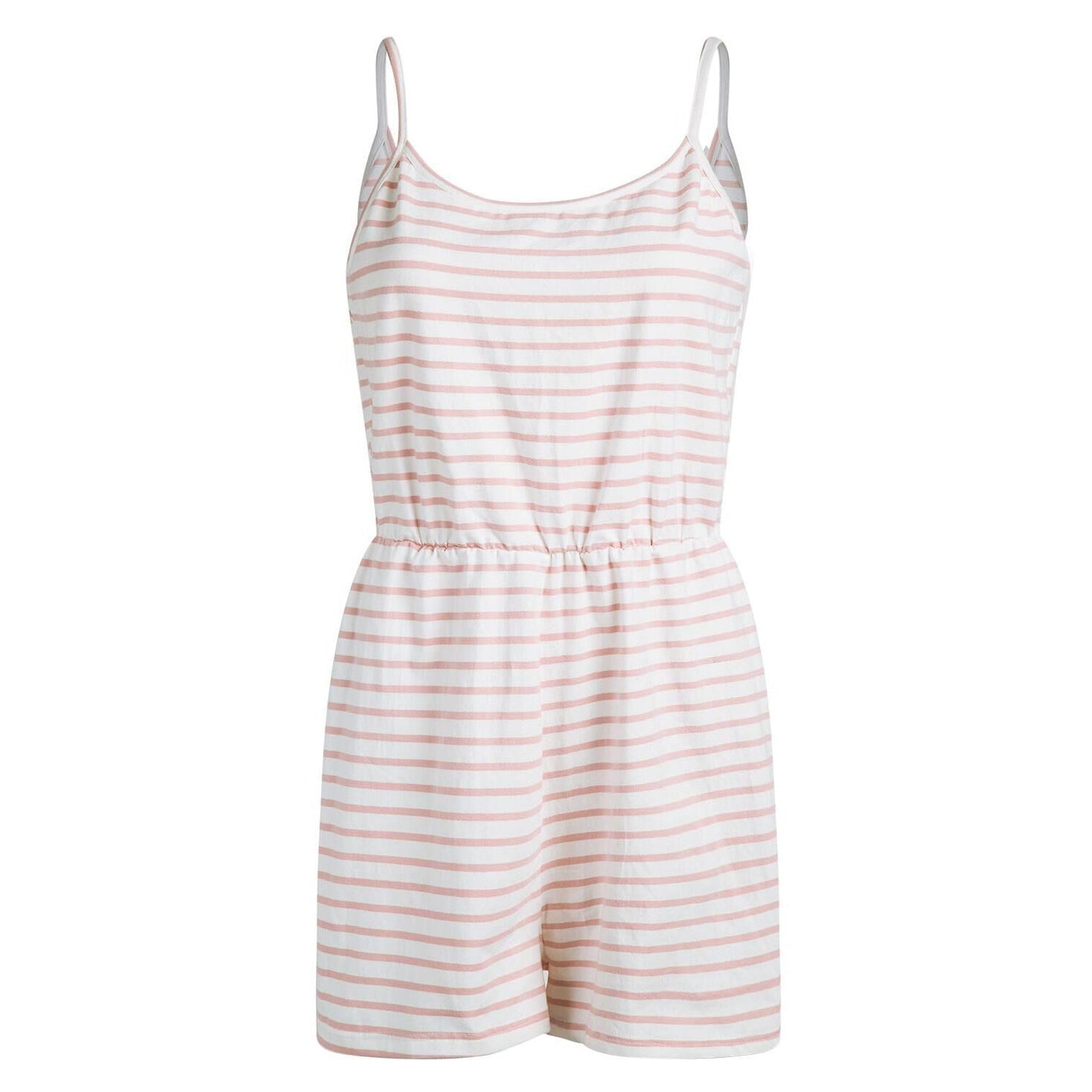 Cotton Striped Spaghetti Straps Jumpsuit Shorts