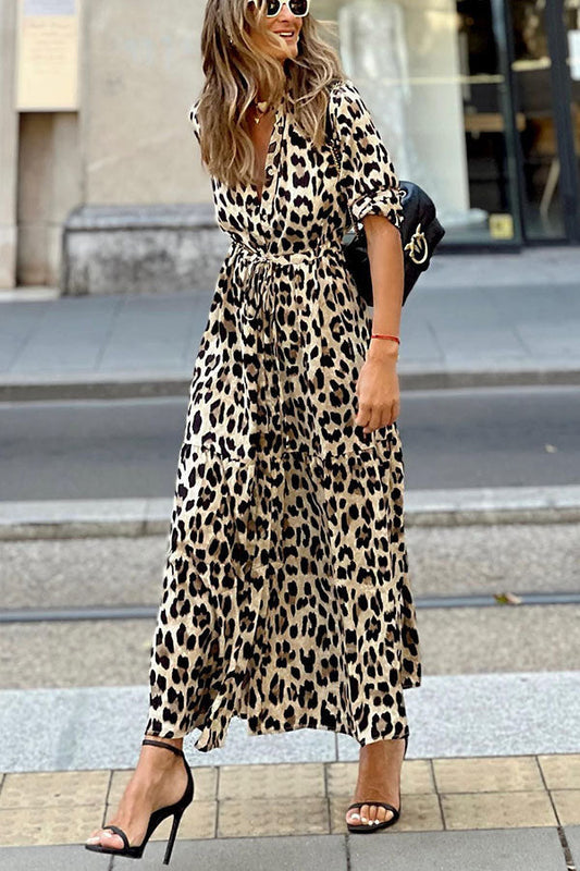 Sipping in Sedona Leopard Shirt Maxi Dress