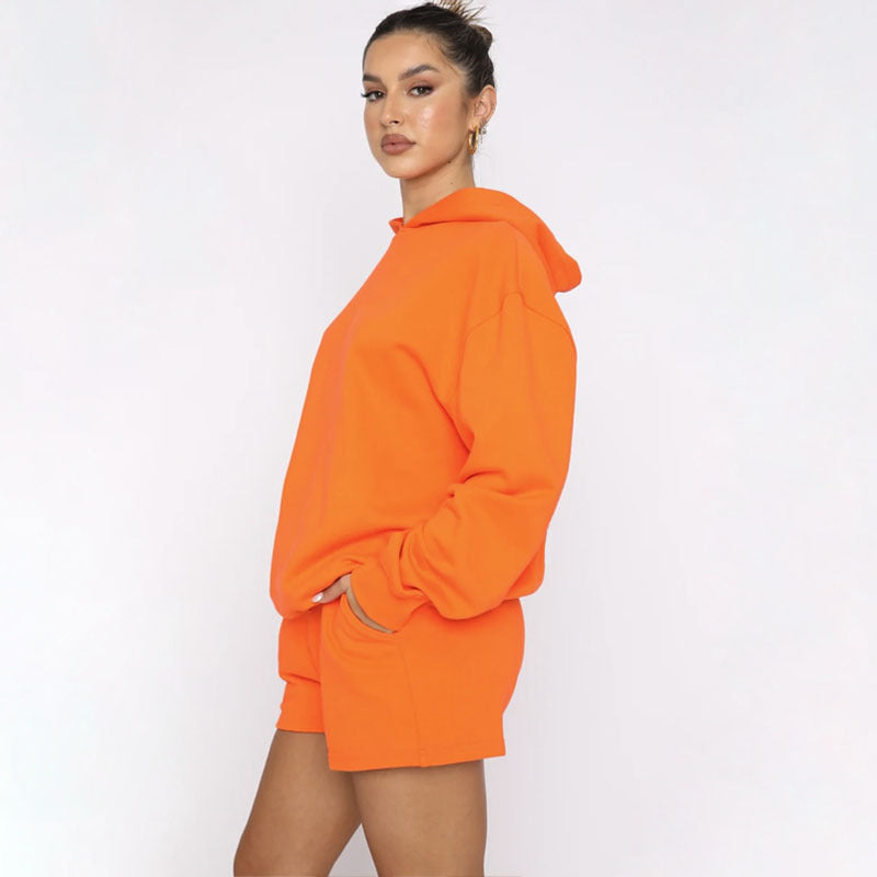 Autumn Winter Color Pullover Hooded Long Sleeves Sweaters Clothing Shorts Suit
