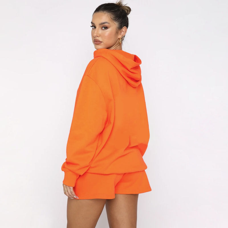 Autumn Winter Color Pullover Hooded Long Sleeves Sweaters Clothing Shorts Suit