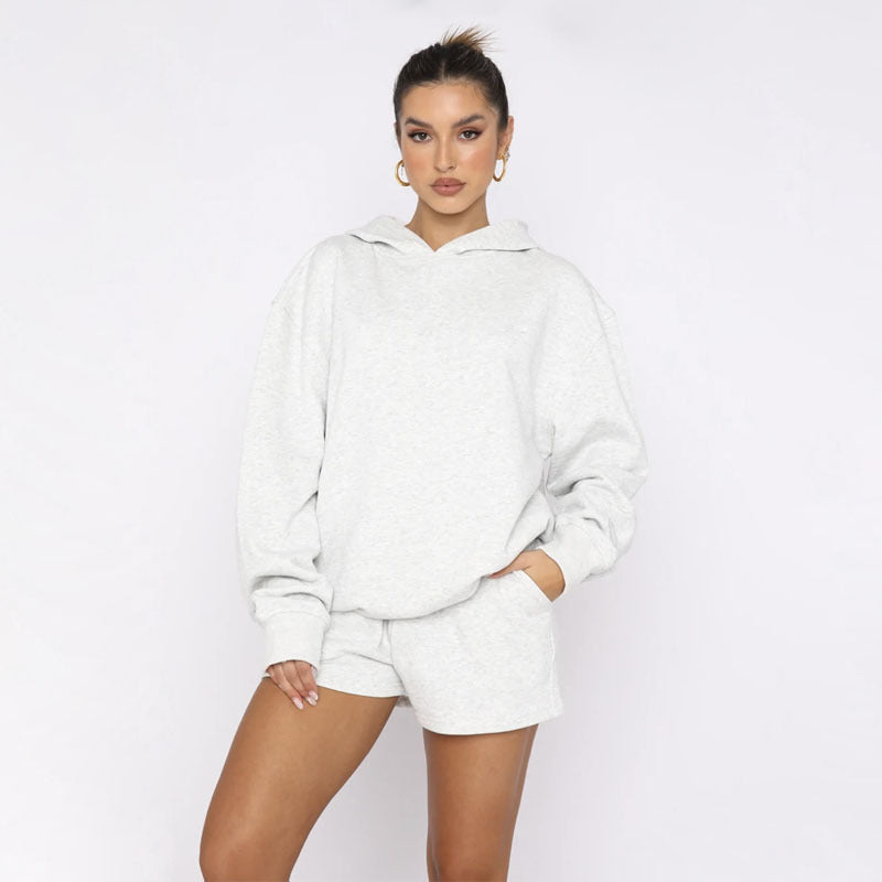Autumn Winter Color Pullover Hooded Long Sleeves Sweaters Clothing Shorts Suit