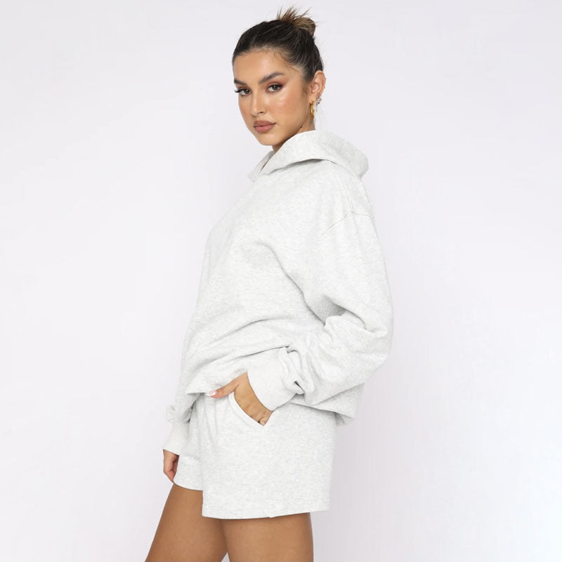 Autumn Winter Color Pullover Hooded Long Sleeves Sweaters Clothing Shorts Suit