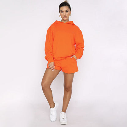 Autumn Winter Color Pullover Hooded Long Sleeves Sweaters Clothing Shorts Suit