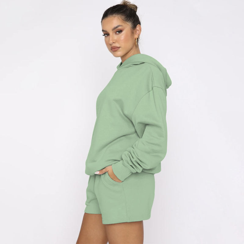 Autumn Winter Color Pullover Hooded Long Sleeves Sweaters Clothing Shorts Suit