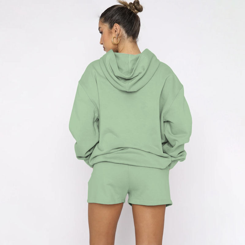 Autumn Winter Color Pullover Hooded Long Sleeves Sweaters Clothing Shorts Suit