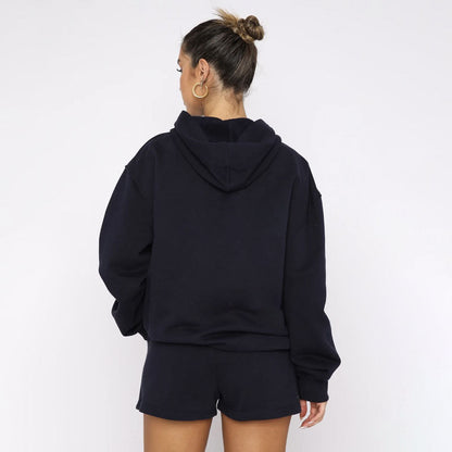 Autumn Winter Color Pullover Hooded Long Sleeves Sweaters Clothing Shorts Suit