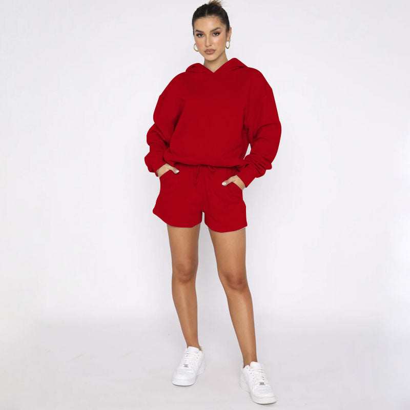 Autumn Winter Color Pullover Hooded Long Sleeves Sweaters Clothing Shorts Suit