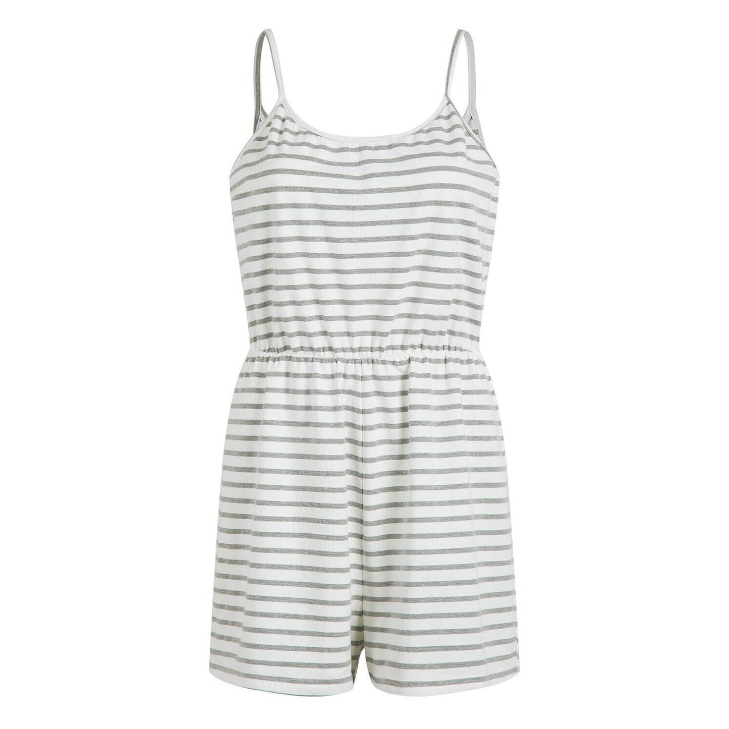 Cotton Striped Spaghetti Straps Jumpsuit Shorts
