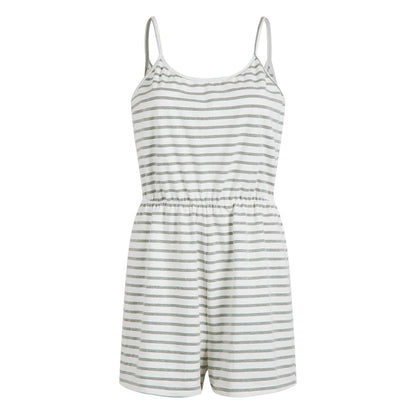 Cotton Striped Spaghetti Straps Jumpsuit Shorts