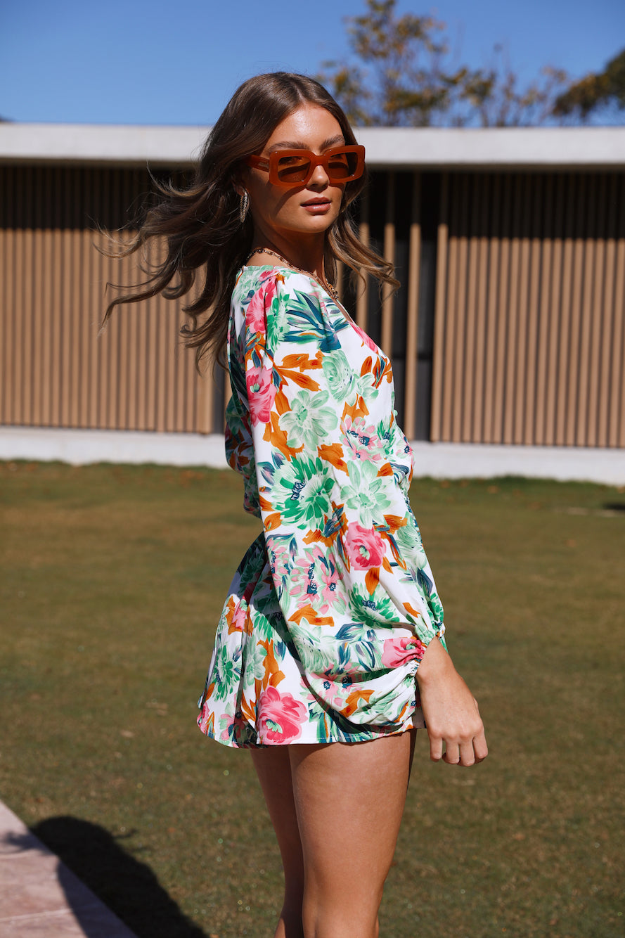 Spring Fall Vacation Long Sleeve V Neck Romper