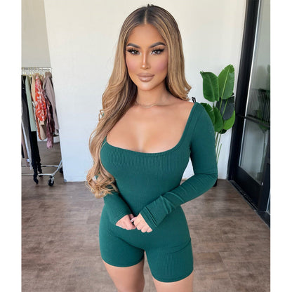Clothing Goods Comfortable Rib Fabric Color Backless Jumpsuit