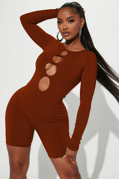 Clothing Spring Round Neck Thread Cutout Out Hip Raise Slim Fit Jumpsuit