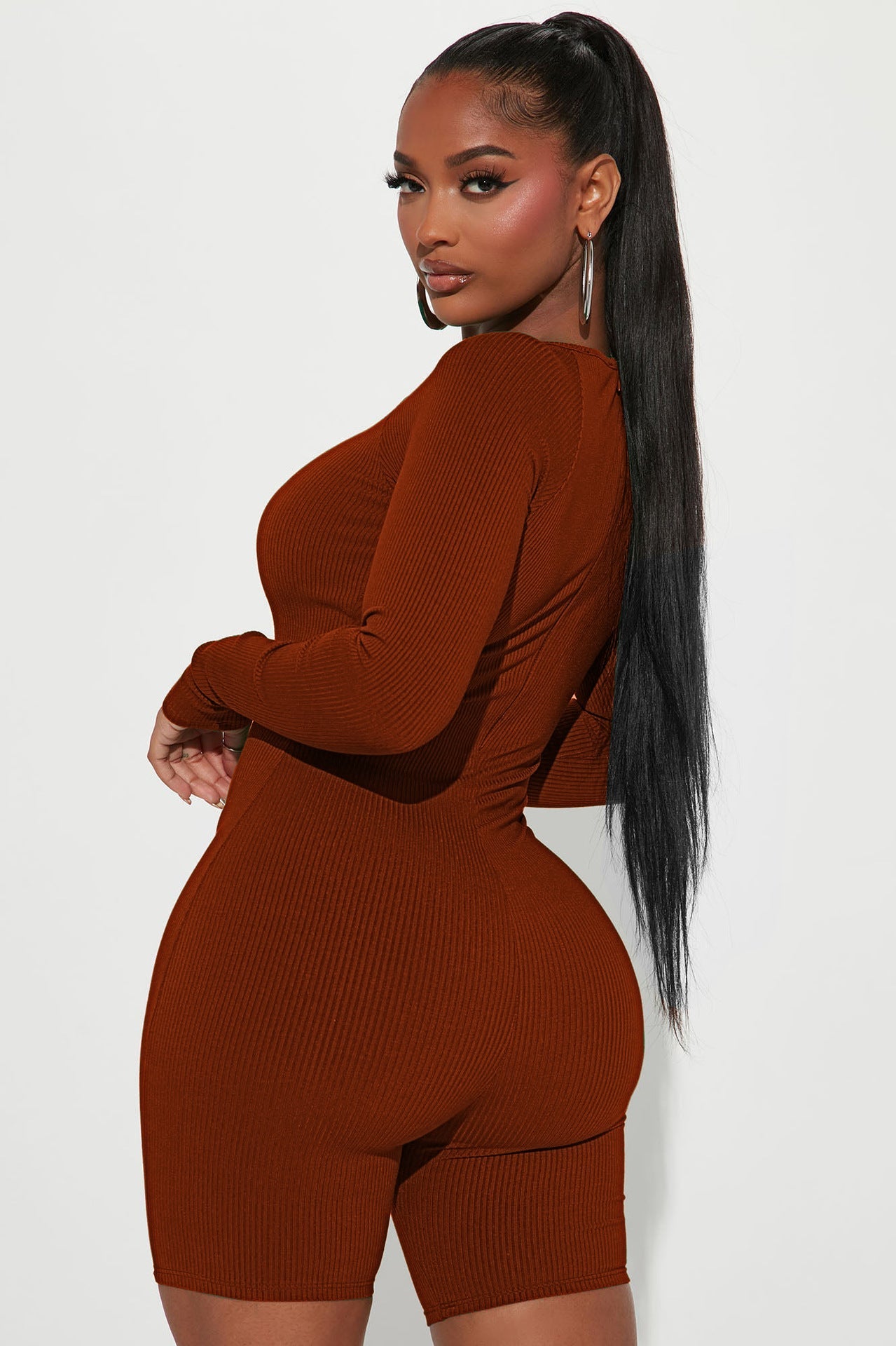 Clothing Spring Round Neck Thread Cutout Out Hip Raise Slim Fit Jumpsuit