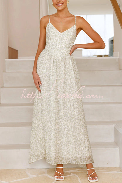 Print V-neck Sleeveless Back Tie Pocket Maxi Dress
