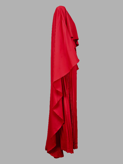 Cape High-low Pleated Color Split-joint Round-neck Evening Dresses Maxi Dresses