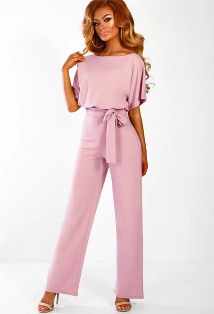 Clothing Summer Button Lace-up Short Sleeved Jumpsuit
