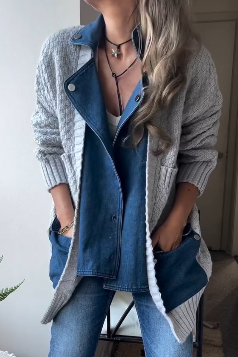 Collar Patchwork Knitted Coat