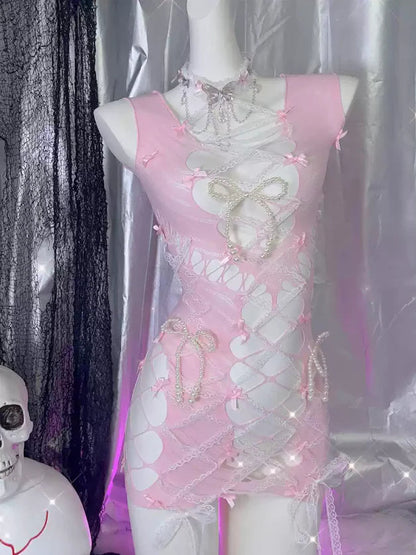 Pink Bow Hollow Jumpsuit Lingerie