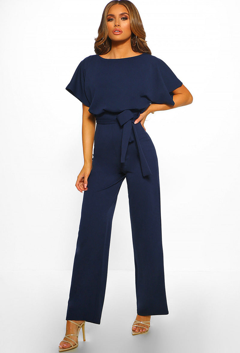 Clothing Summer Button Lace-up Short Sleeved Jumpsuit
