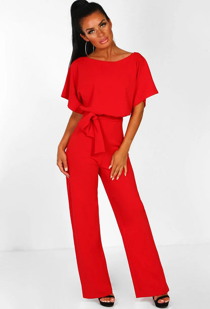Clothing Summer Button Lace-up Short Sleeved Jumpsuit