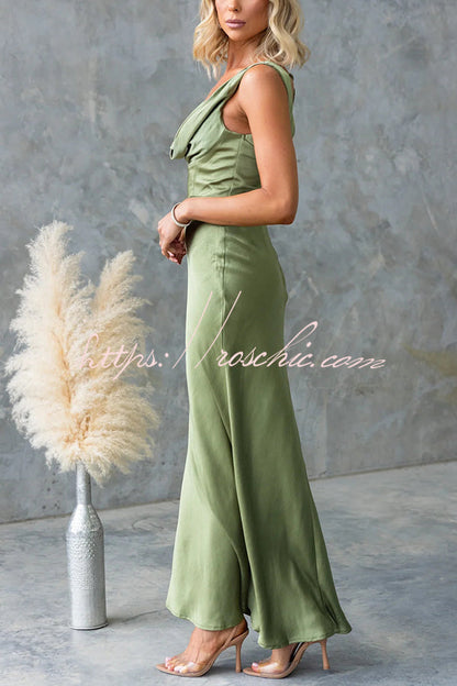 Muse Satin Color Cowl Neck Back Tie-up Maxi Dress