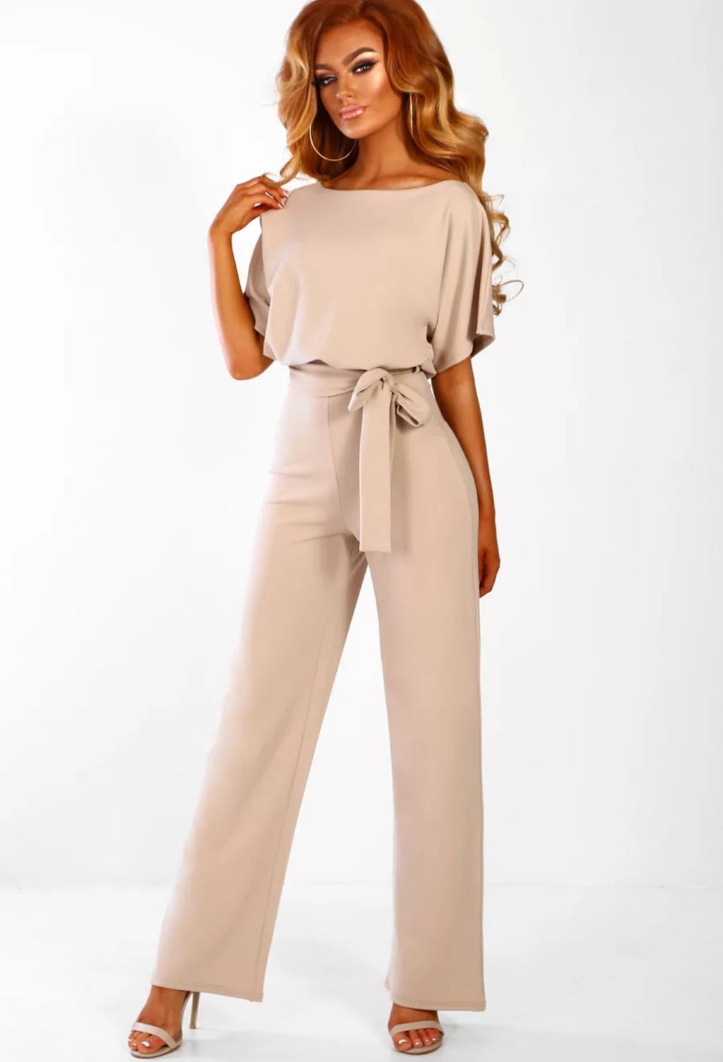 Clothing Summer Button Lace-up Short Sleeved Jumpsuit