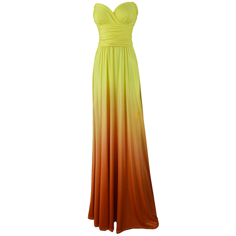Wear More Wear Criss Cross Backless Lace-up Gradient Color Maxi Dress