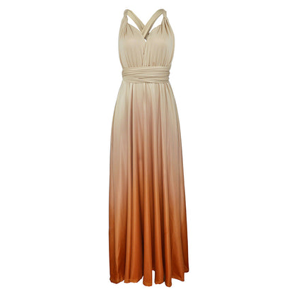 Wear More Wear Criss Cross Backless Lace-up Gradient Color Maxi Dress