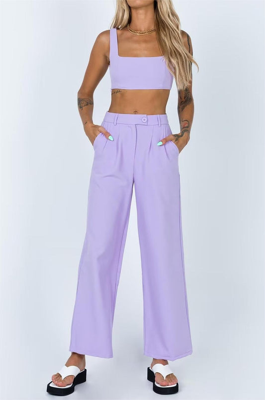 Winter Clothing Short Small Tank Top Top High Waist Buckle Pants Suit